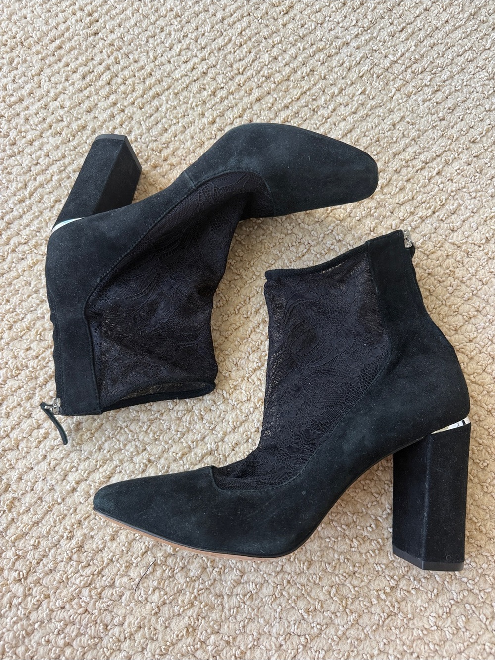 Pour La Victoire Black Suede Block Heel Ankle Boots